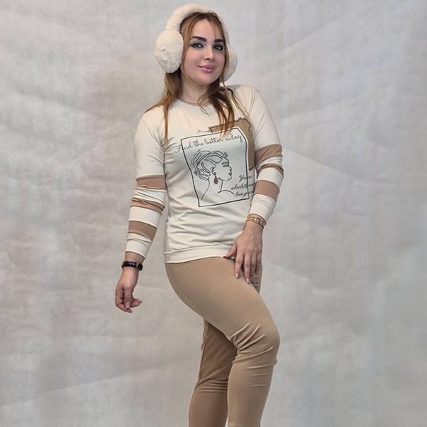 32300440-3 ست بلوز شلوار کرم قهوه ای دختر نگینی