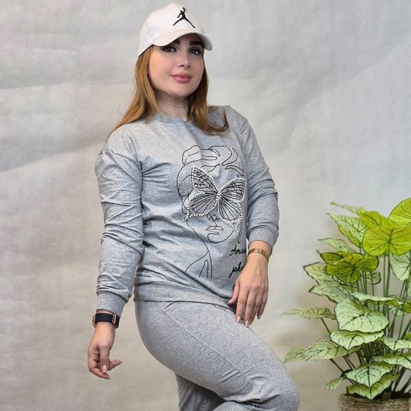 ست بلوز شلوار ملانژ پروانه مرواریدی