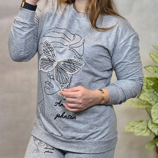 ست بلوز شلوار ملانژ پروانه مرواریدی