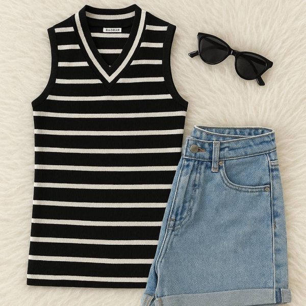 343001011-2 تاپ یقه هفت راه راه فانریپ -