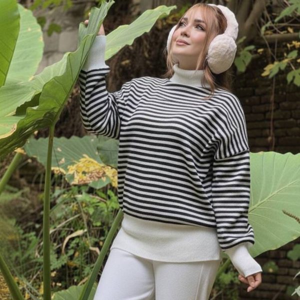 بافت یقه اسکی راه راه - مانتو پاتریس رشت