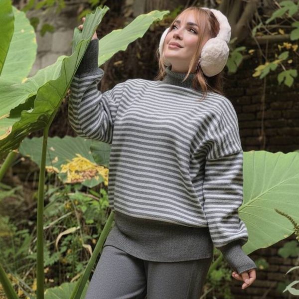 بافت یقه اسکی راه راه - مانتو پاتریس رشت