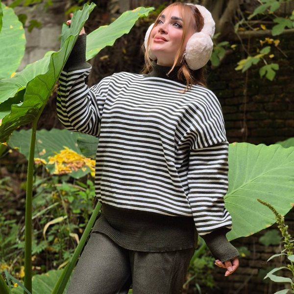 بافت یقه اسکی راه راه - مانتو پاتریس رشت