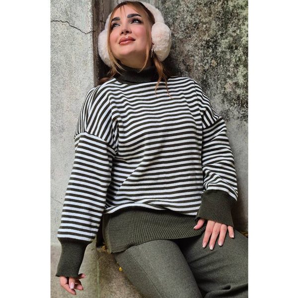 بافت یقه اسکی راه راه - مانتو پاتریس رشت