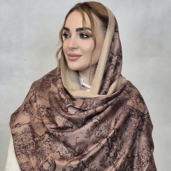 شال مخمل طرحدار قهوه ای