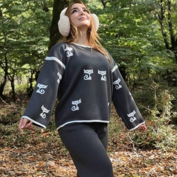 ست بلوز شلوار بافت گربه - مانتو پاتریس رشت