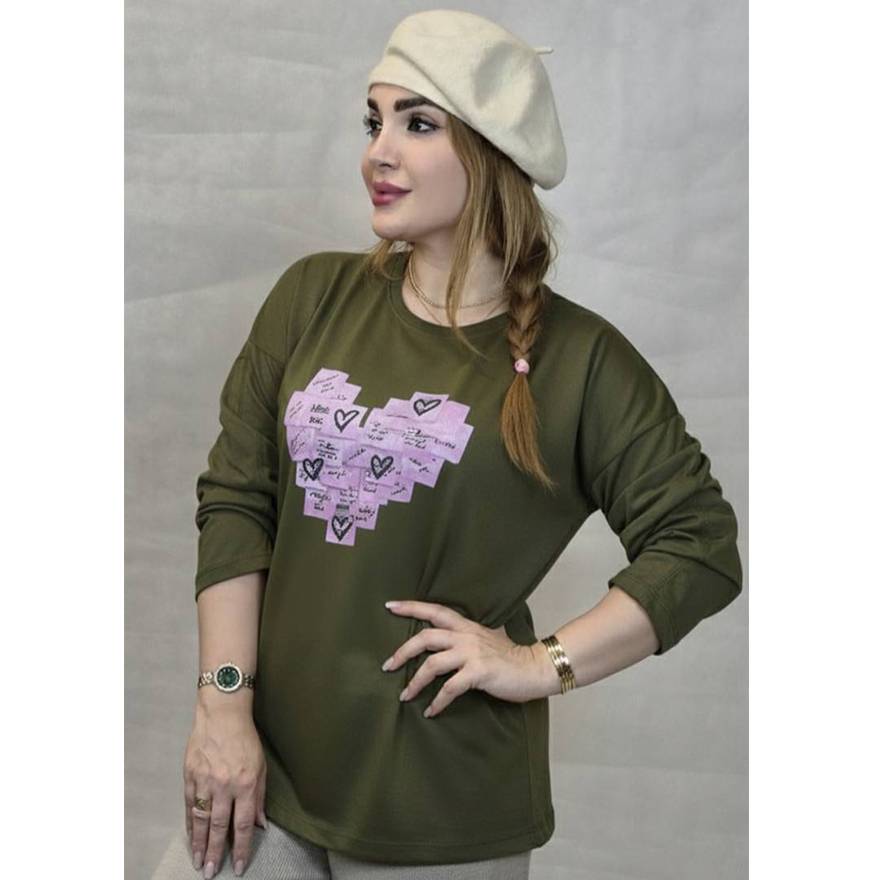 بلوز آستین بلند چاپ قلب دورس سبک