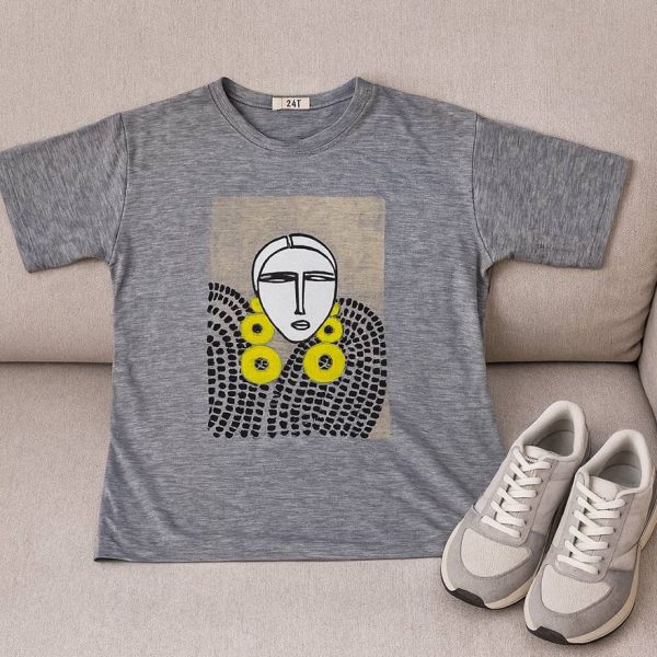 تیشرت ملانژ چاپ دختر - مانتو پاتریس رشت