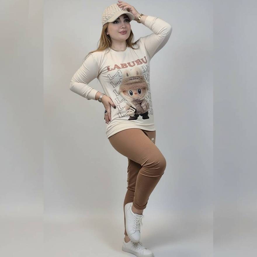 ست بلوز شلوار لبوبو کرم روشن