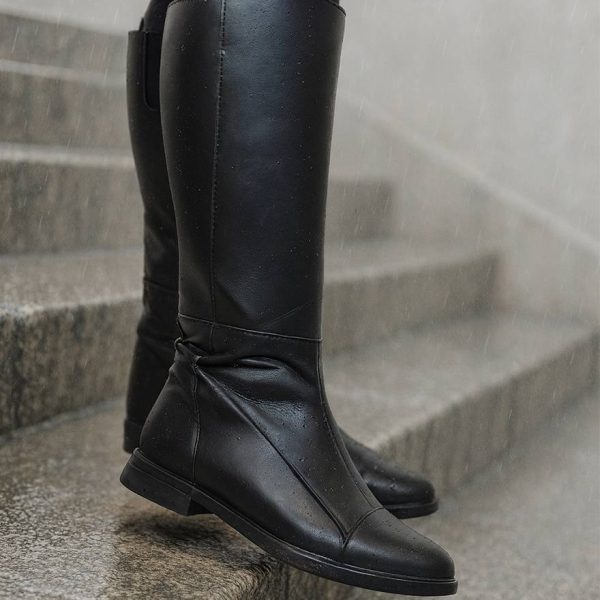 بوت بلند مشکی چرم - مانتو پاتریس رشت