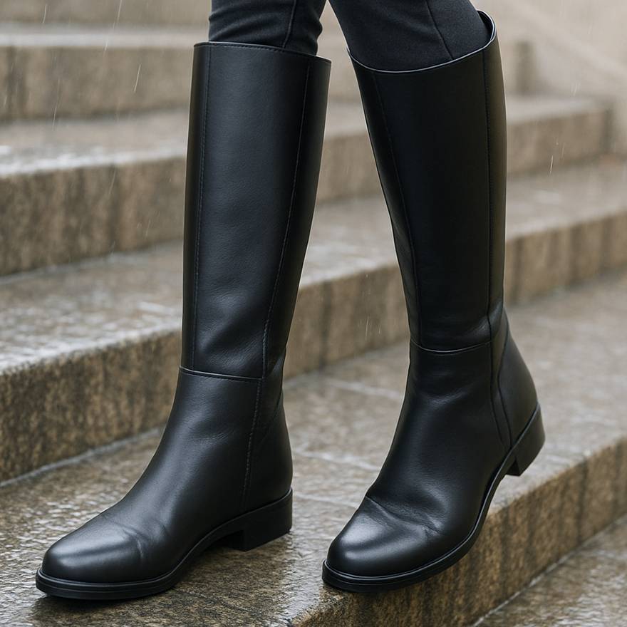 بوت بلند مشکی چرم - مانتو پاتریس رشت