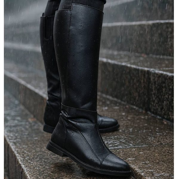 بوت بلند مشکی چرم - مانتو پاتریس رشت