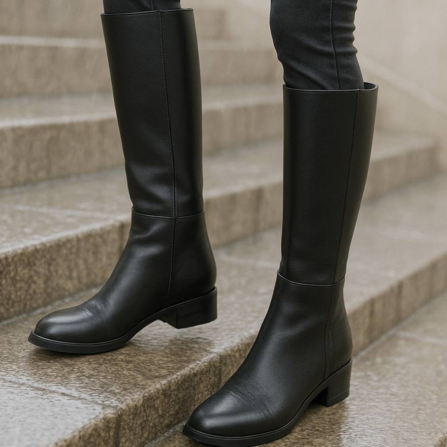 بوت بلند مشکی چرم - مانتو پاتریس رشت