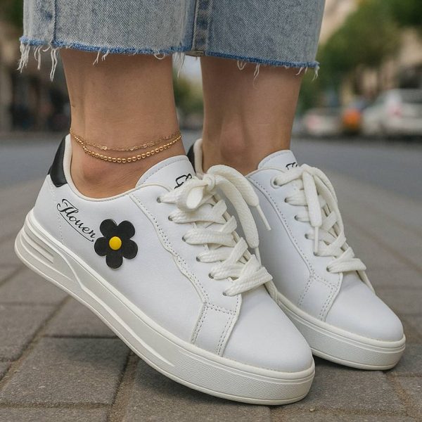 کتونی ونس سفید مشکی گلدار