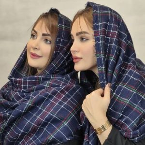 شال بافت چهارخونه سرمه ای - مانتو پاتریس رشت