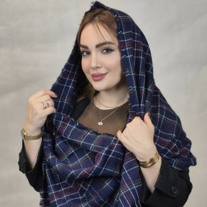 شال بافت چهارخونه سرمه ای