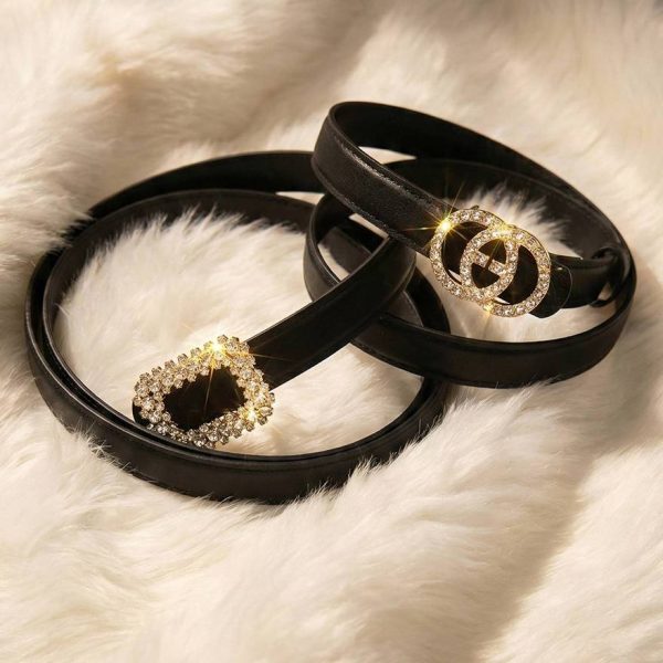 کمربند نگینی چرم مشکی - مانتو پاتریس رشت