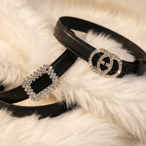 کمربند نگینی چرم مشکی - مانتو پاتریس رشت