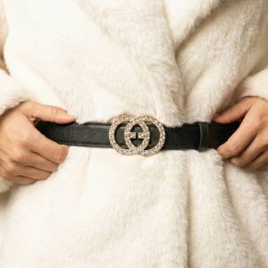 کمربند نگینی چرم مشکی - مانتو پاتریس رشت