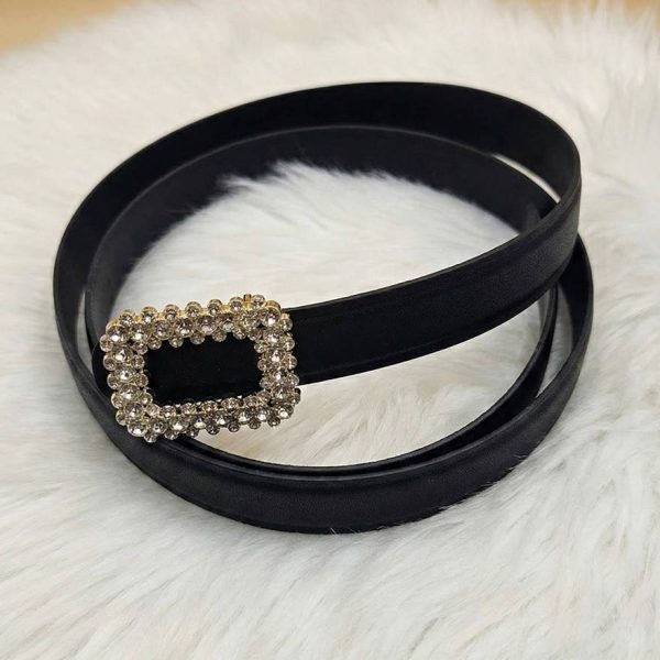 کمربند نگینی چرم مشکی - مانتو پاتریس رشت