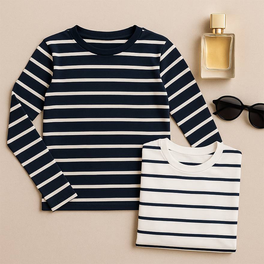 بلوز یقه گرد آستین بلند راه راه فانریپ