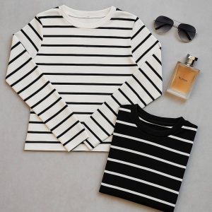 بلوز یقه گرد آستین بلند راه راه فانریپ - مانتو پاتریس رشت