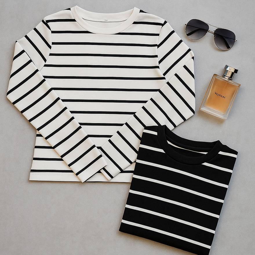 بلوز یقه گرد آستین بلند راه راه فانریپ - مانتو پاتریس رشت