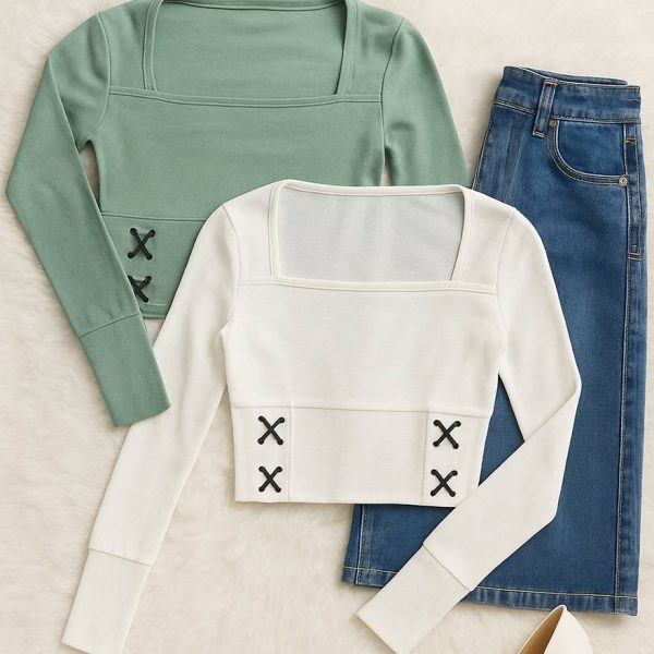 39100263-1 بلوز کراپ یقه خشتی - مانتو پاتریس رشت