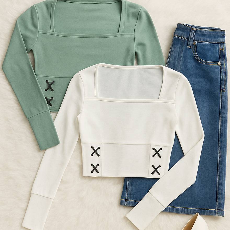 بلوز کراپ یقه خشتی - مانتو پاتریس رشت