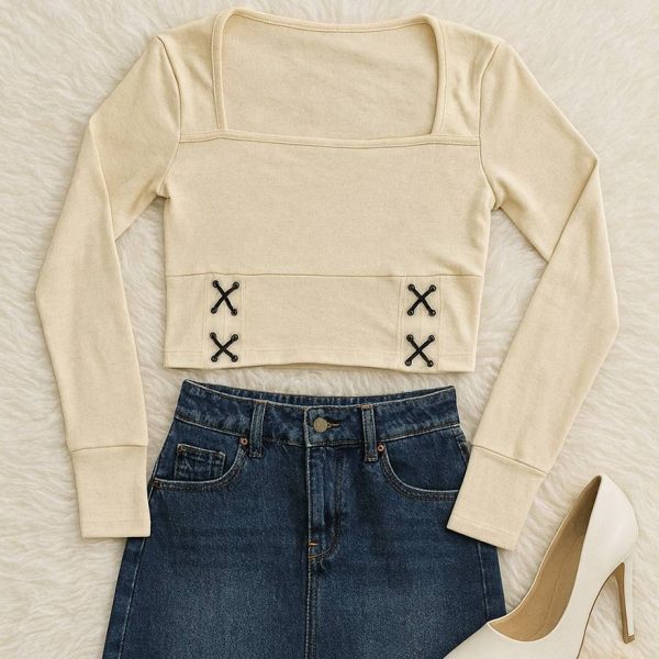 بلوز کراپ یقه خشتی - مانتو پاتریس رشت