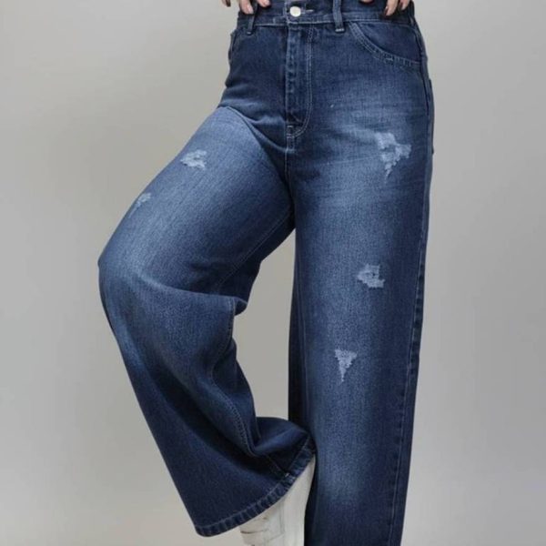 شلوار فول بگ جین زاپدار سرمه ای - مانتو پاتریس رشت