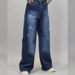 شلوار فول بگ جین زاپدار سرمه ای - مانتو پاتریس رشت