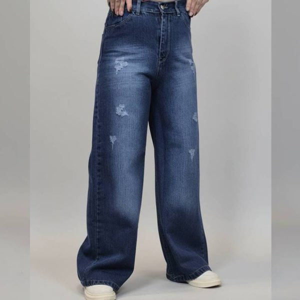 شلوار فول بگ جین زاپدار سرمه ای - مانتو پاتریس رشت