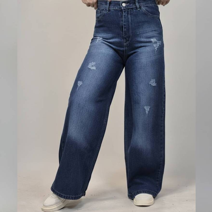 شلوار فول بگ جین زاپدار سرمه ای - مانتو پاتریس رشت