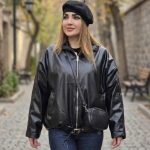 بامبر چرم مشکی - مانتو پاتریس رشت