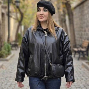 بامبر چرم مشکی - مانتو پاتریس رشت