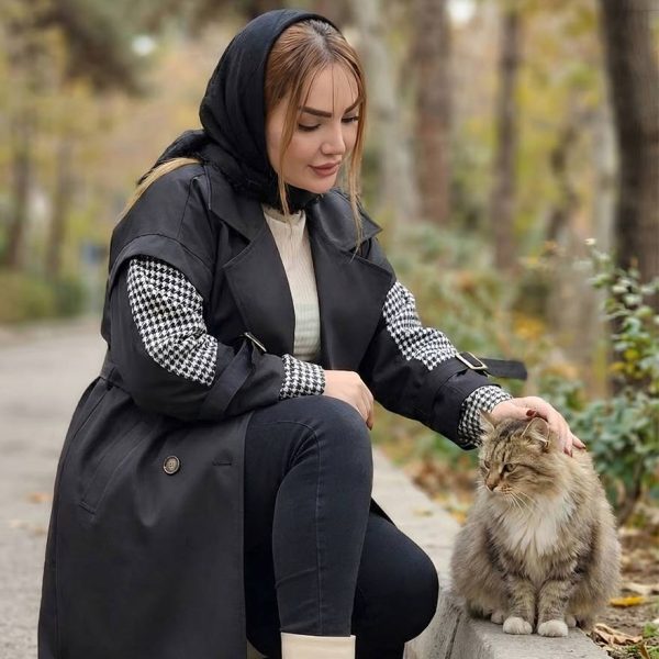 بارانی بلند آستین چهارخونه