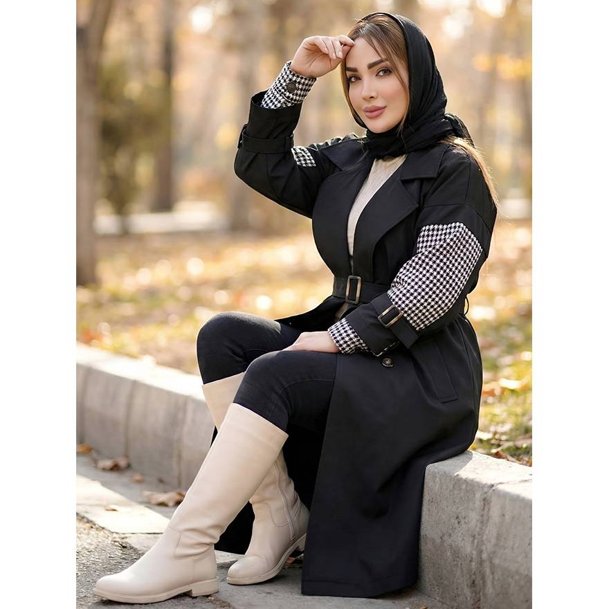 بارانی بلند آستین چهارخونه