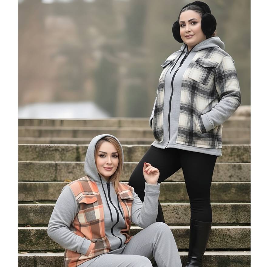 سویشرت ملانژ فوتر چهارخونه