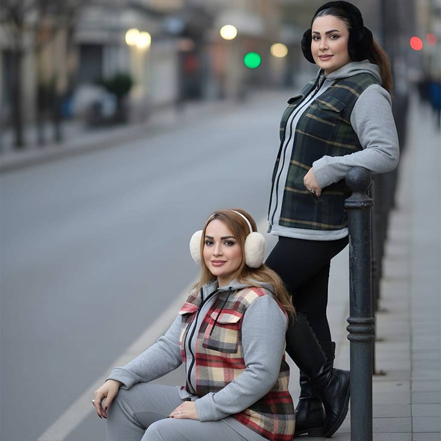 سویشرت ملانژ فوتر چهارخونه