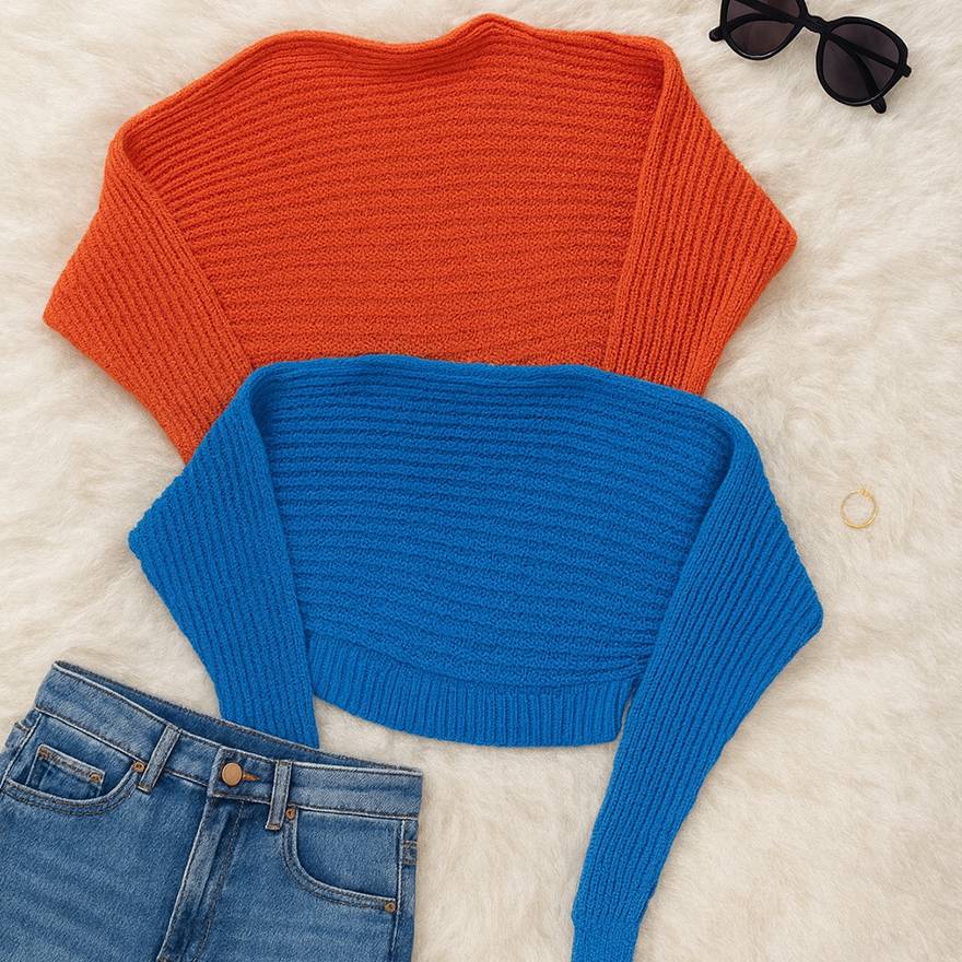 بلوز بافت کراپ فندوقی