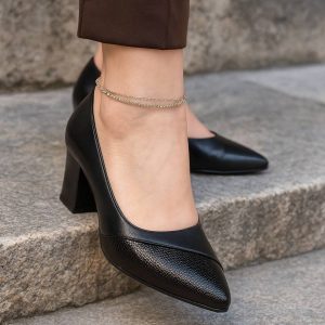 کفش پاشنه دار سنگی چرم مشکی