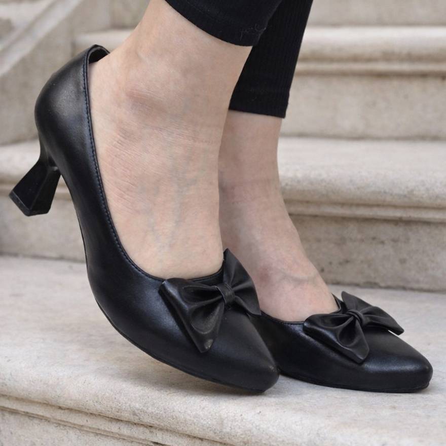 کفش پاپیونی چرم مشکی