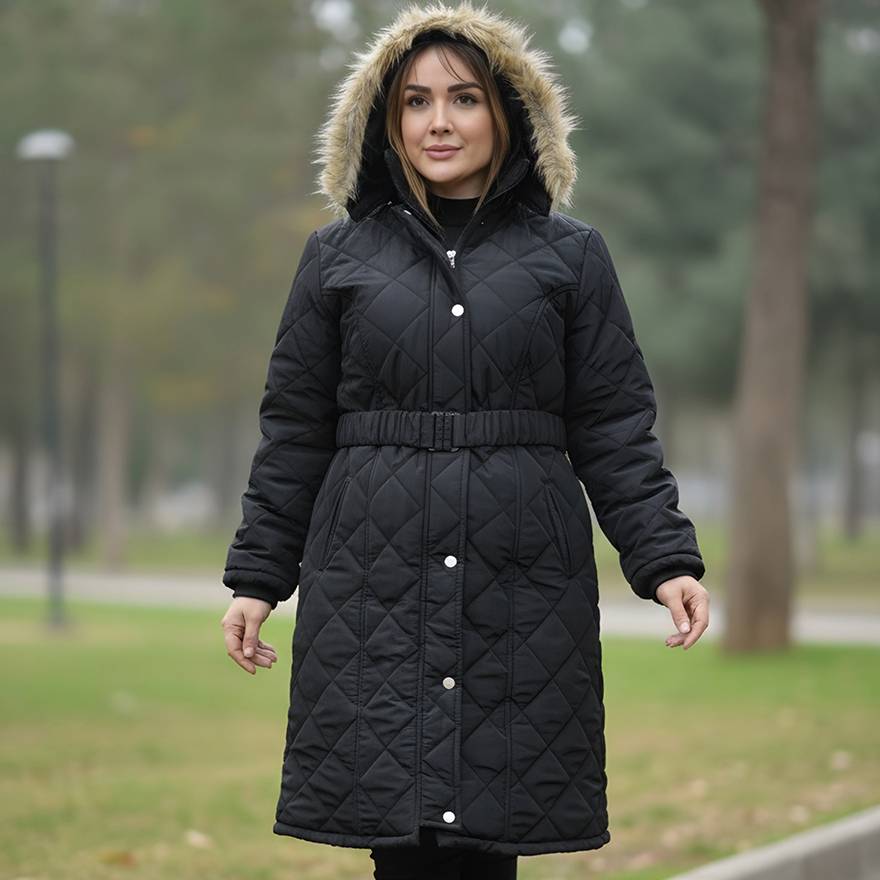 کاپشن بلند کلاه خز