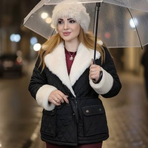 کاپشن مشکی یقه خز