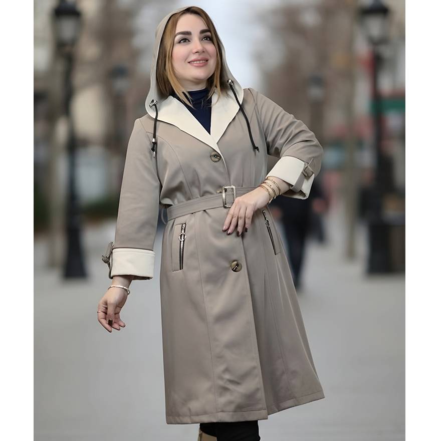 بارانی بلند پرادا کلاه 2 رنگی