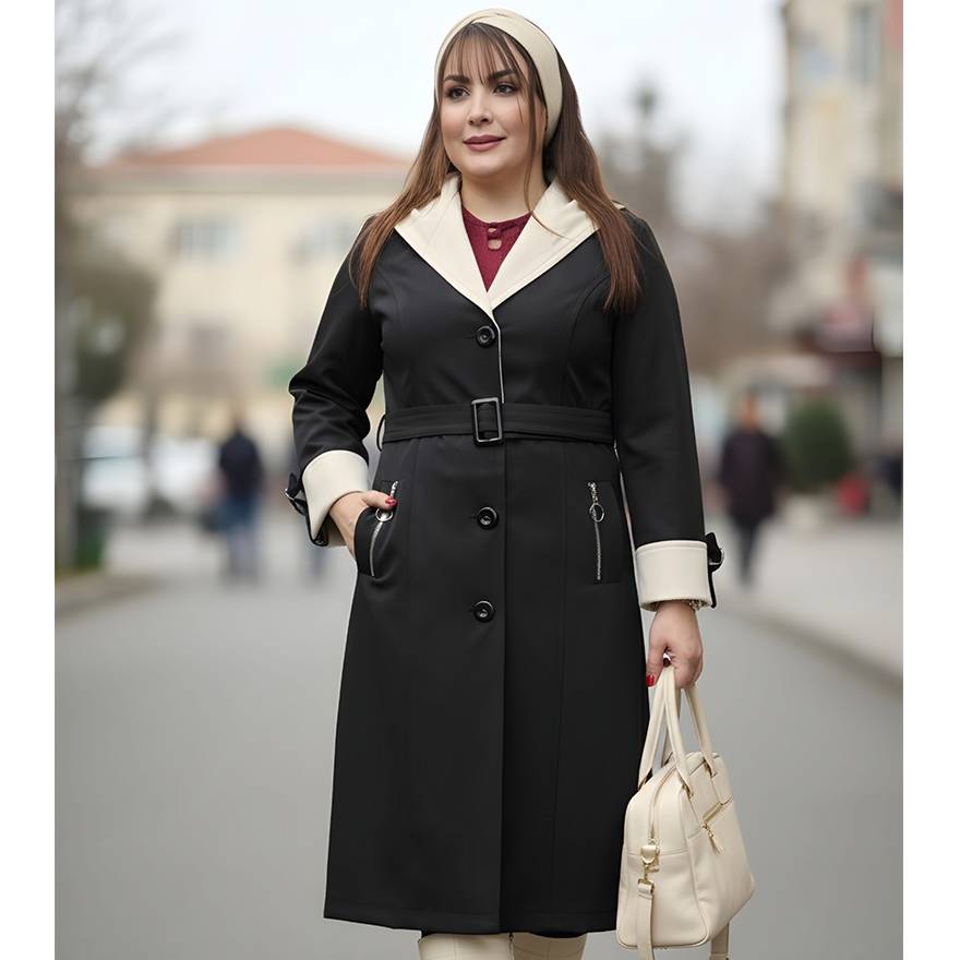 بارانی بلند پرادا کلاه 2 رنگی