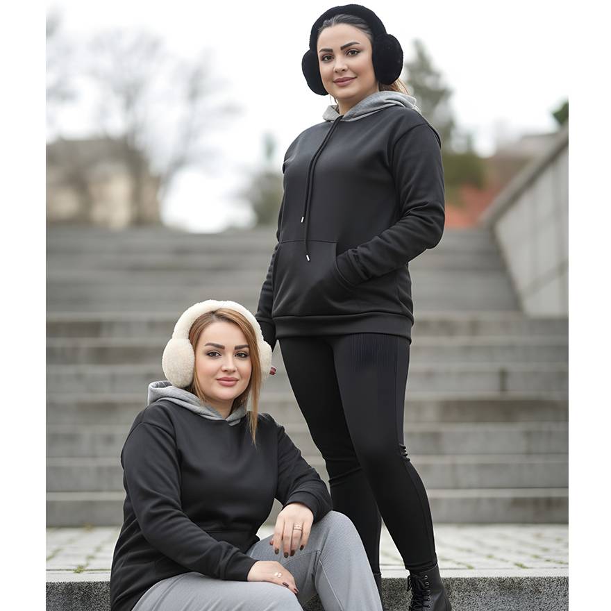 هودی کلاه ملانژ مشکی - مانتو پاتریس رشت